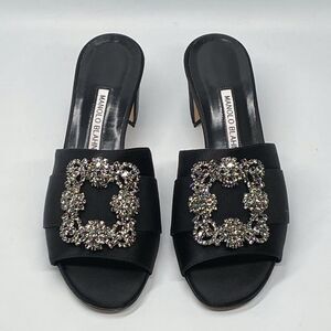 Manolo Blahnik Martanew 50MM Embellished Satin Mules size 37.5